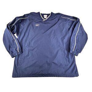 Reebok Pullover Windbreaker Mens XL Navy Blue w. Piping & Mesh Lining